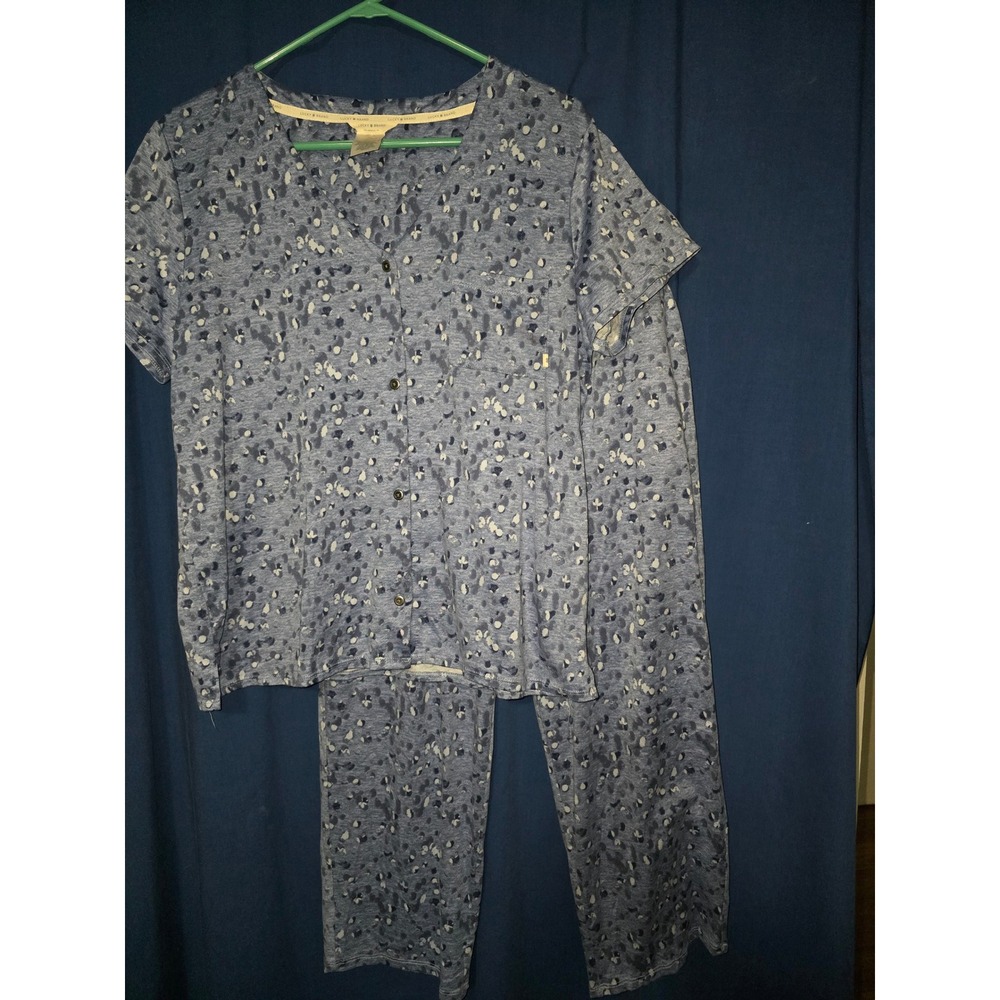 Lucky Brand Womens Blue Grey Abstract Print 2 Piece Pajama Set Short Sleeve L